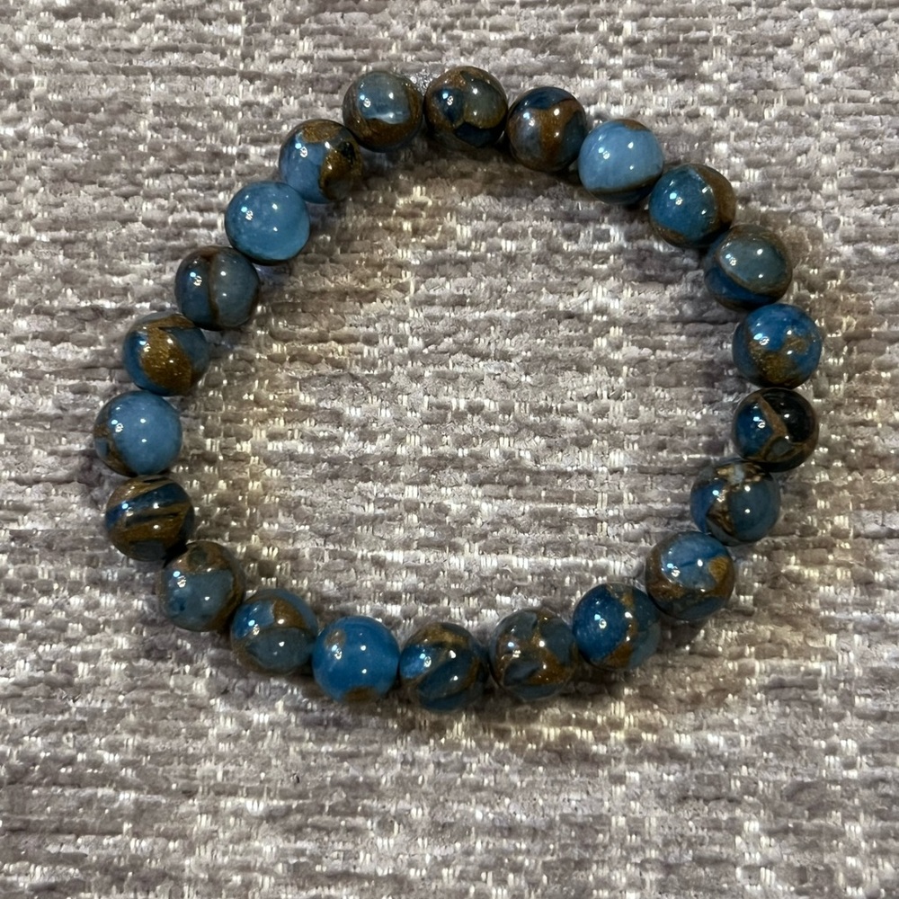 Handmade Natural Healing Lake Blue Cloisonné Beaded Bracelet, Size 7”
